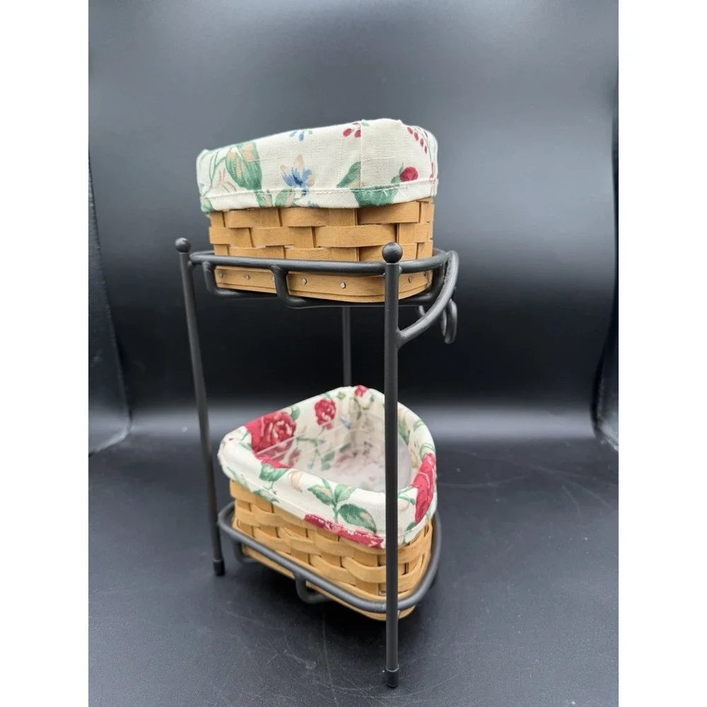 🧺Longaberger 2003 Wrought Iron Corner Stand w/2 Small Corner Basket Combos